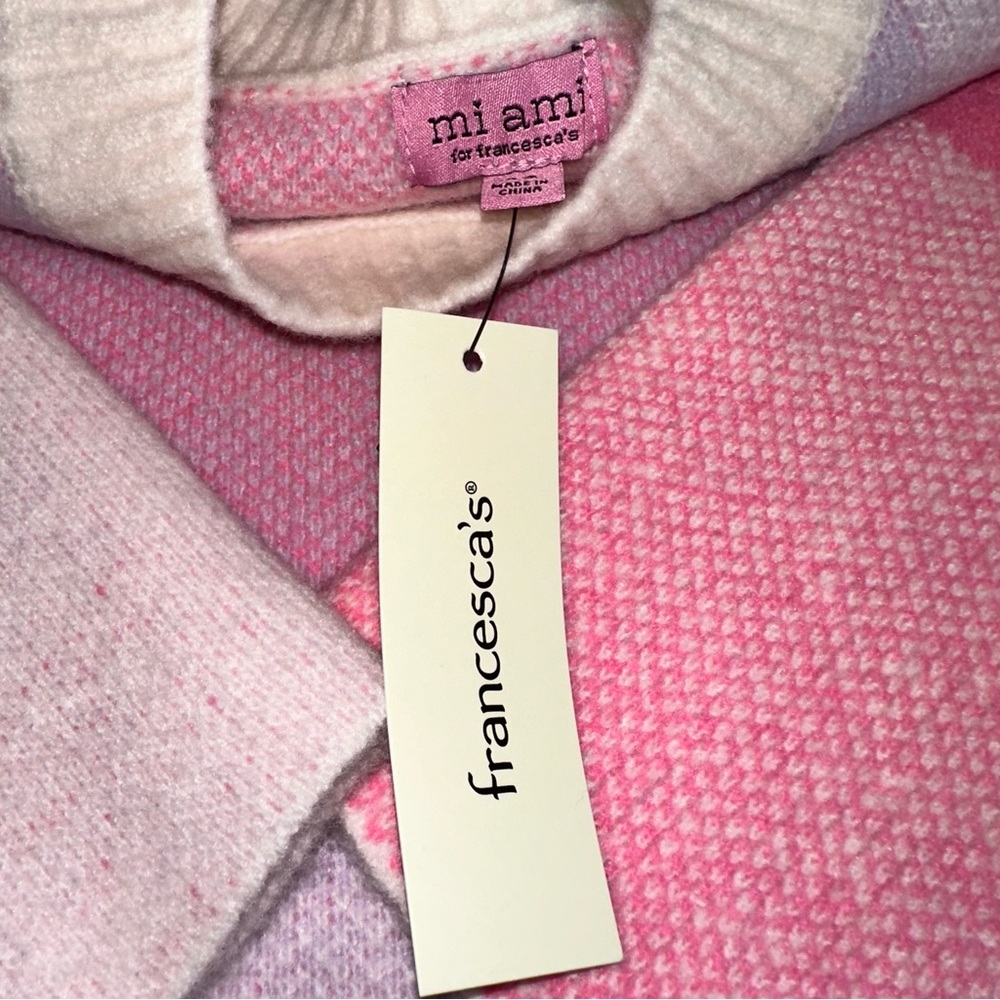 NWT Pink and Purple Plaid Women's Sweater mi ami for francesca’s boutique - Picture 5 of 9